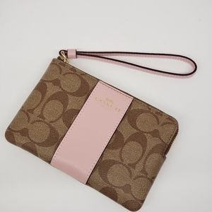 Coach brown and pink wristlet